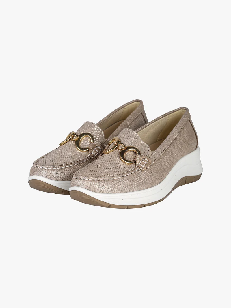 Mocassini donna in pelle con zeppa - champagne
