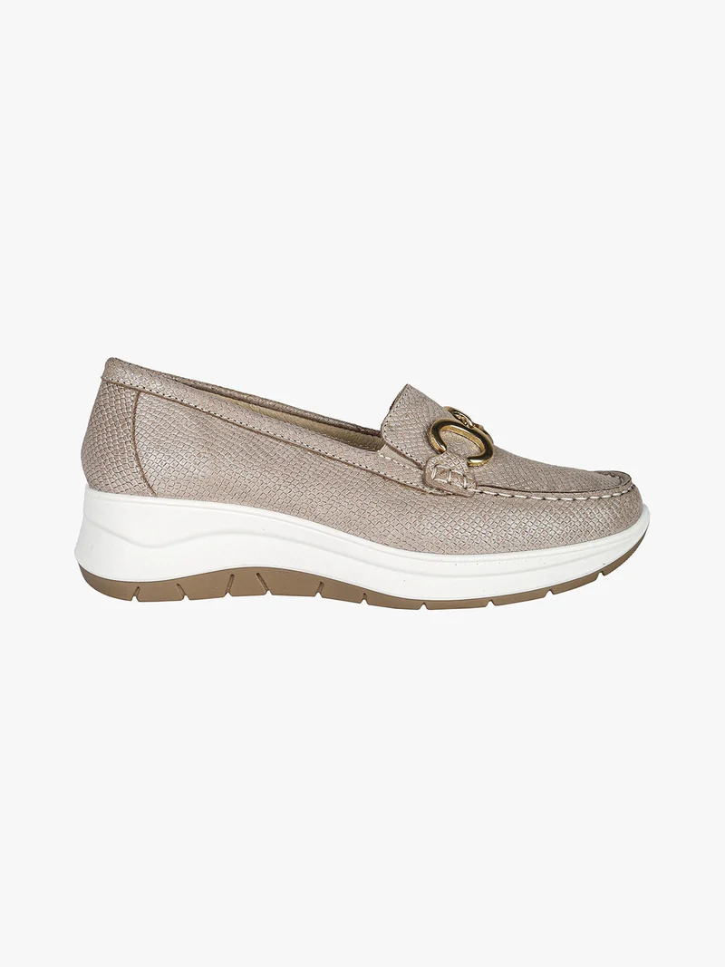 Mocassini donna in pelle con zeppa - champagne