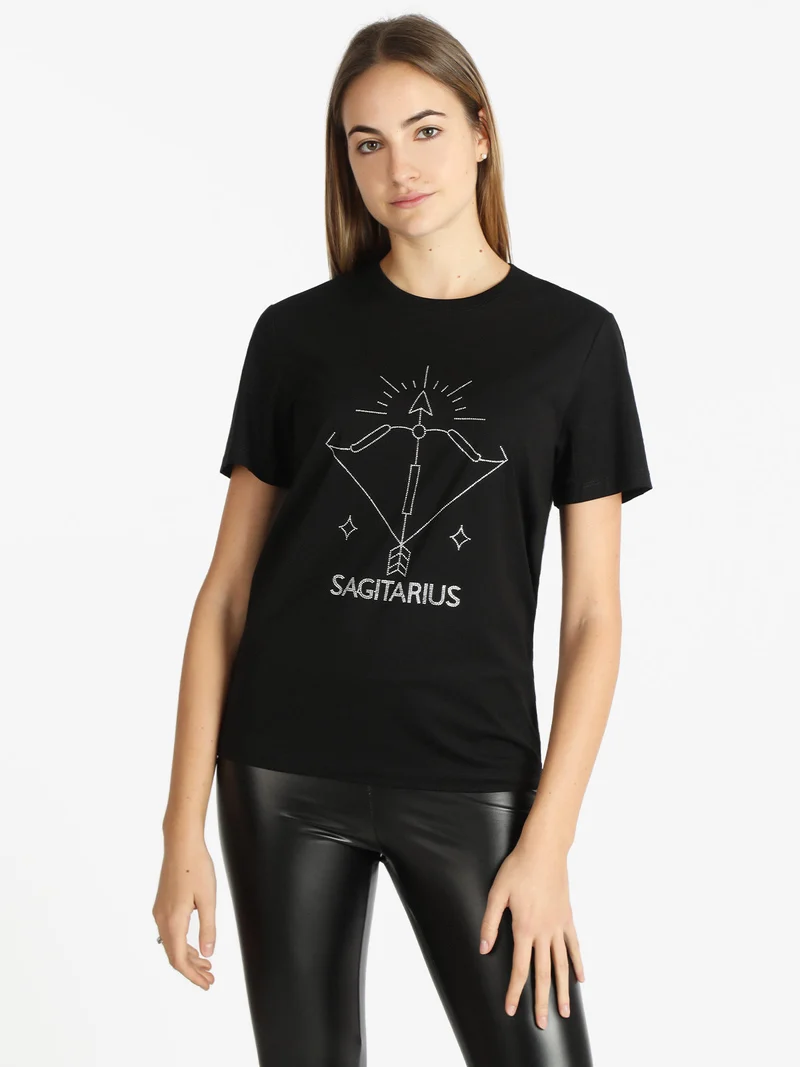 T-shirt manica corta donna segno zodiacale Sagittario - nero