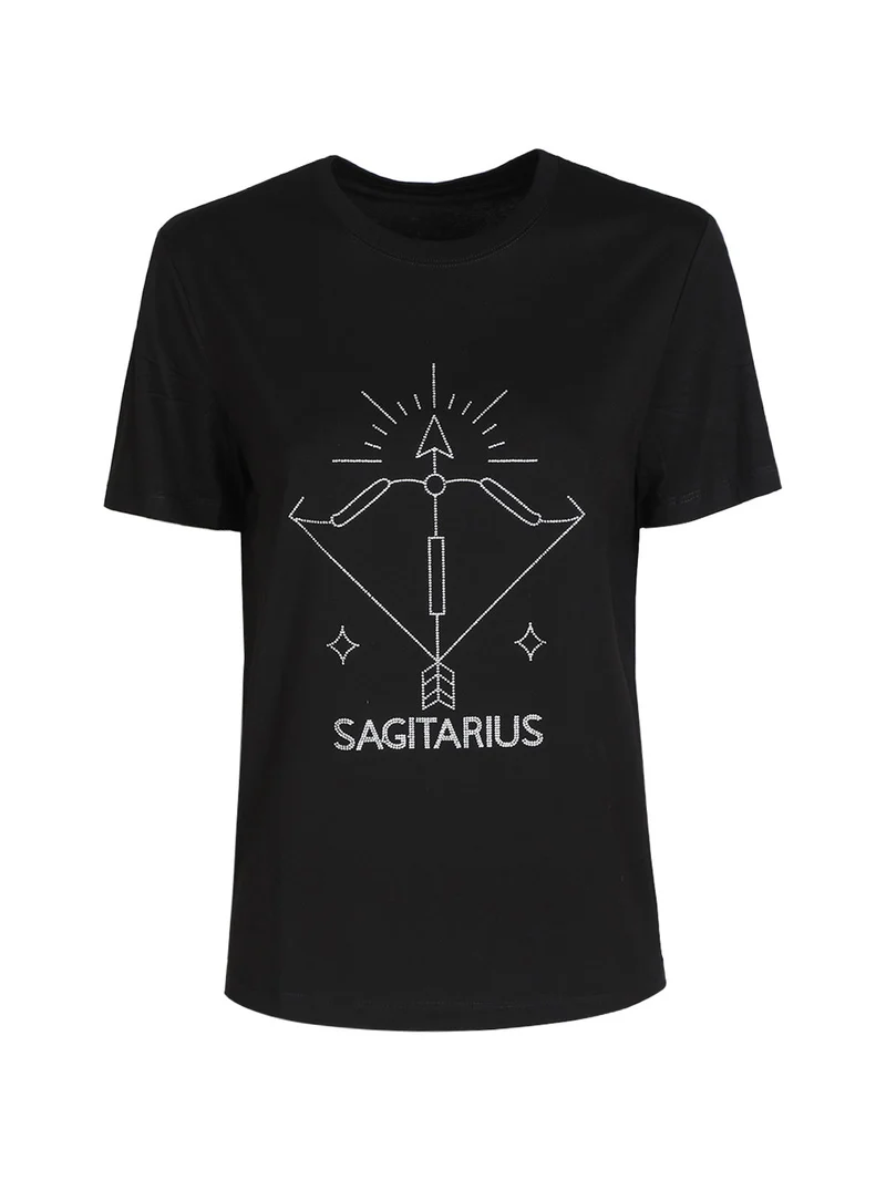 T-shirt manica corta donna segno zodiacale Sagittario - nero