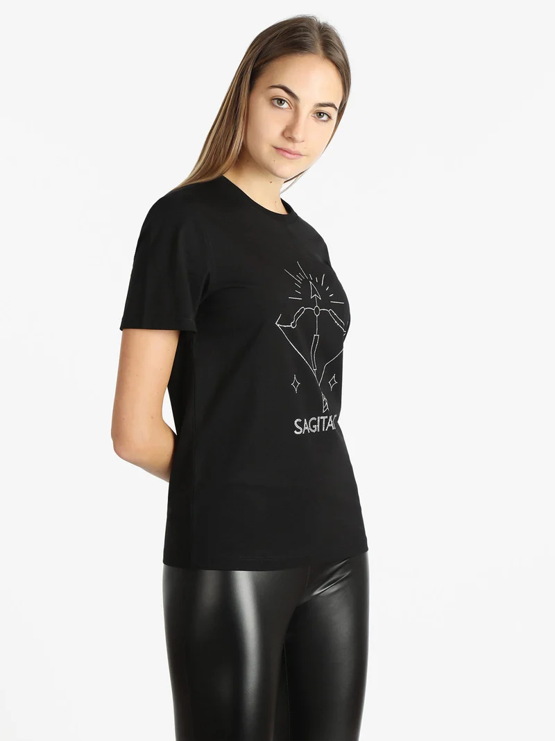 T-shirt manica corta donna segno zodiacale Sagittario - nero