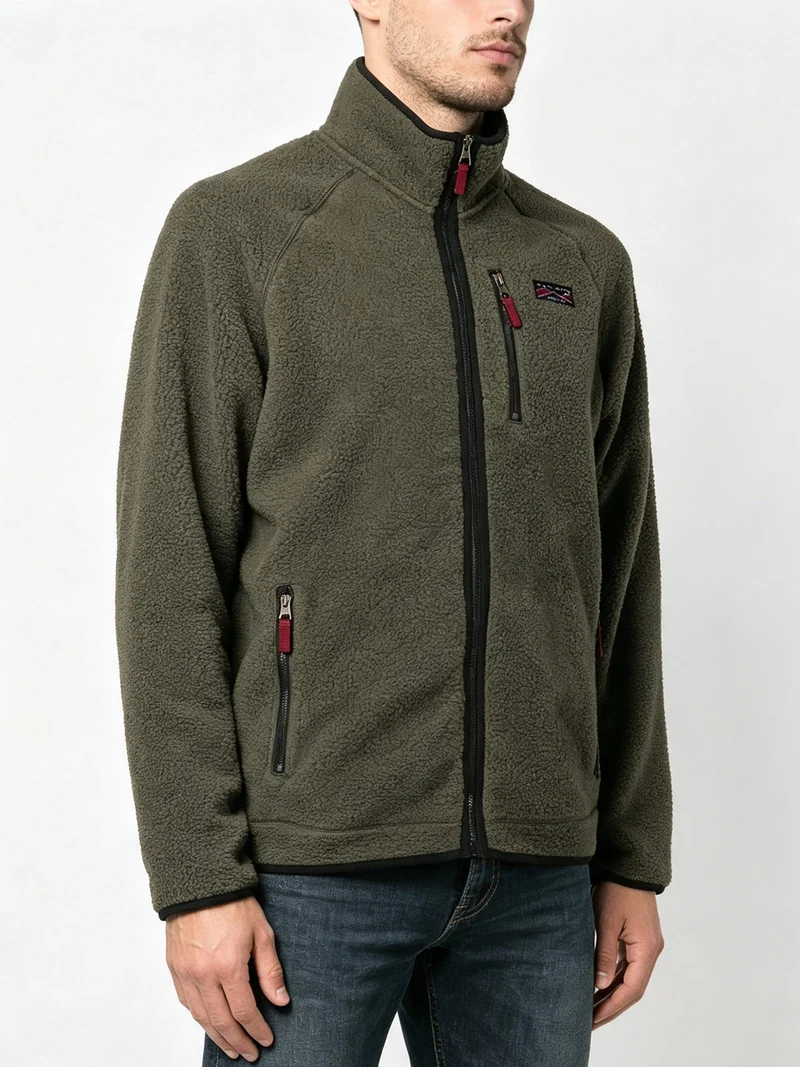 Felpa invernale da uomo in sherpa con zip intera - militare