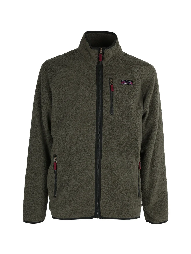 Felpa invernale da uomo in sherpa con zip intera - militare