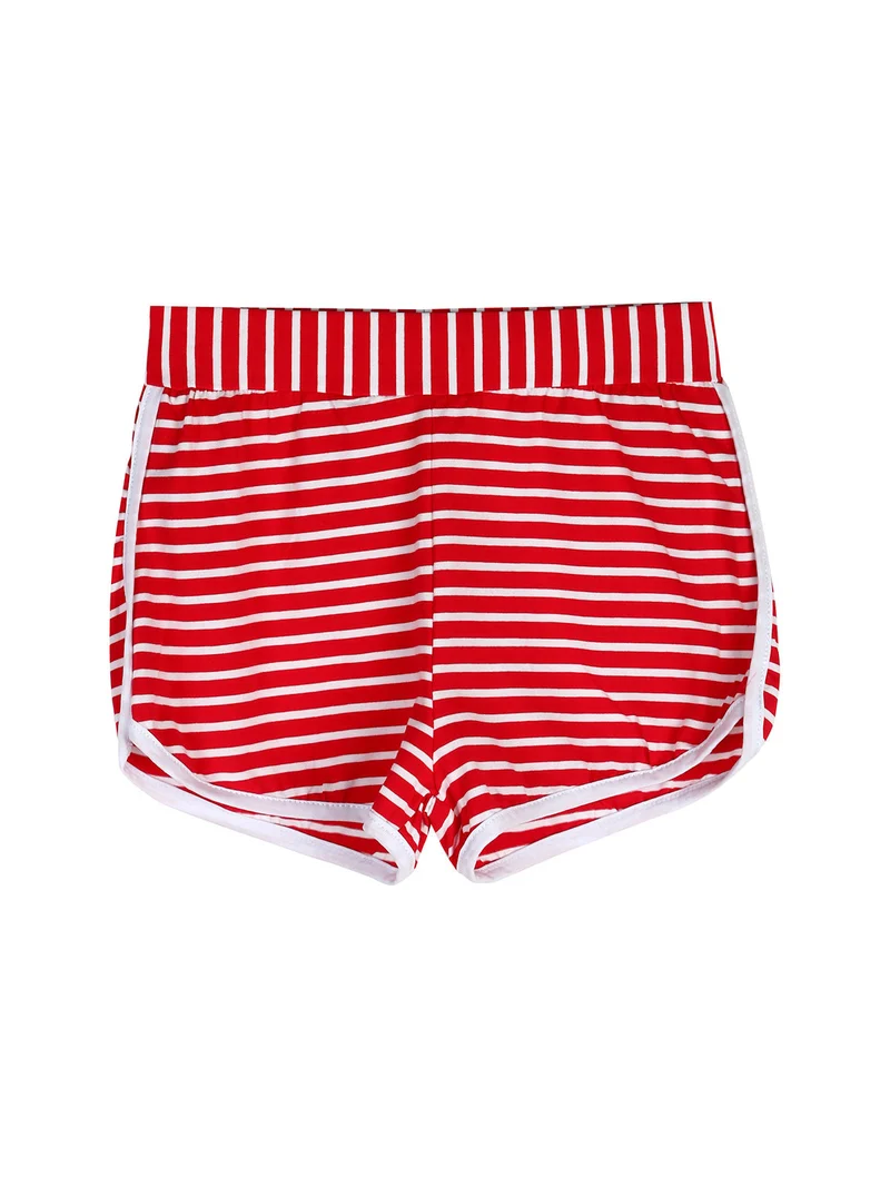 Completo corto da bambina con canotta e shorts rigati - rosso