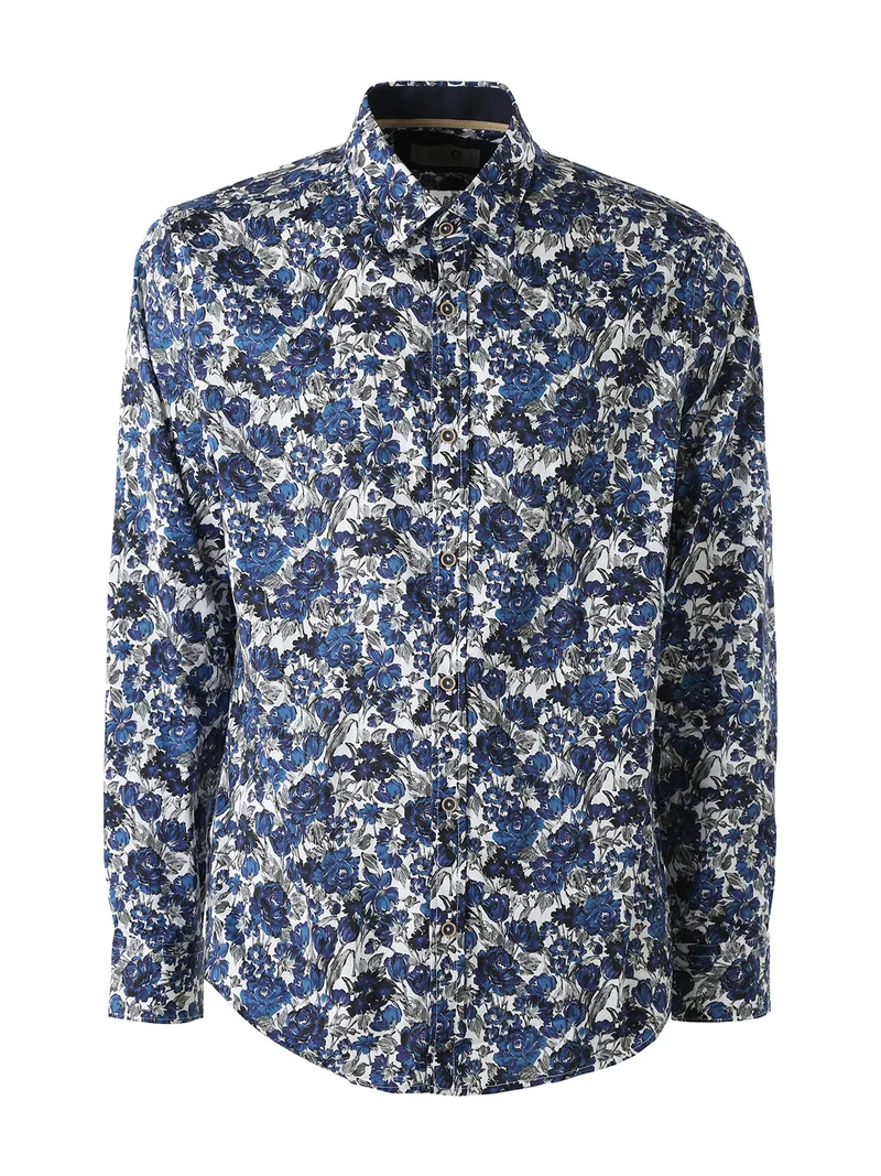 Camicia floreale da uomo in cotone a maniche lunghe - blu