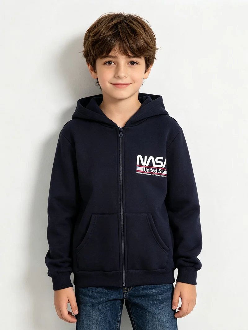Felpa da ragazzo con cappuccio e zip - blu scuro