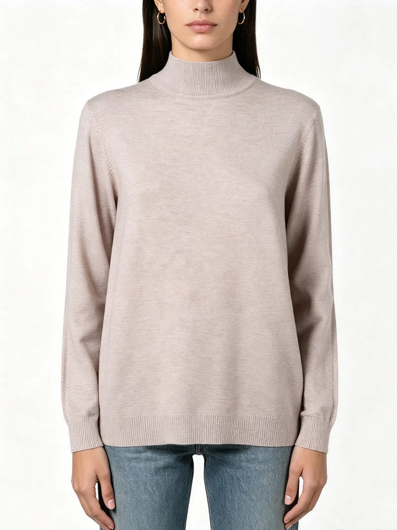 Pullover donna a lupetto in maglia - sabbia