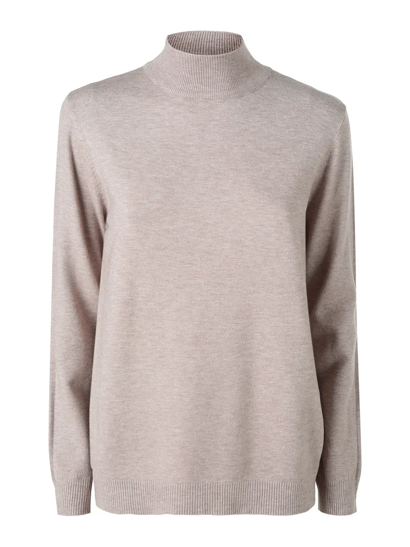 Pullover donna a lupetto in maglia - sabbia
