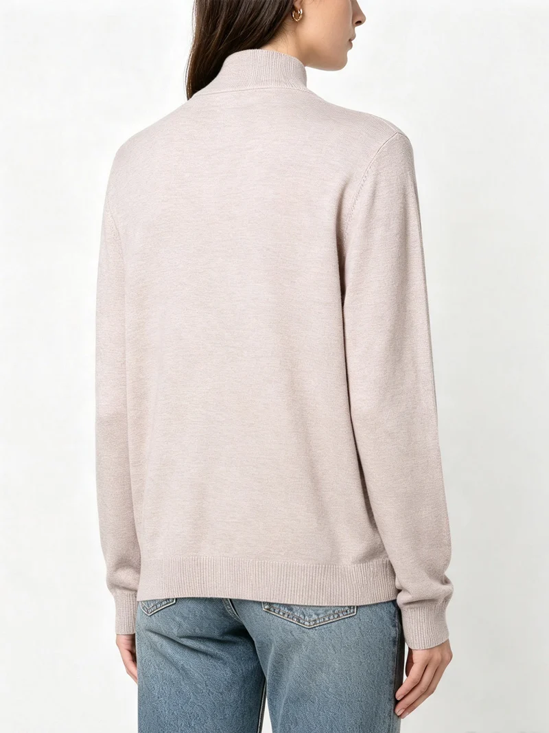 Pullover donna a lupetto in maglia - sabbia