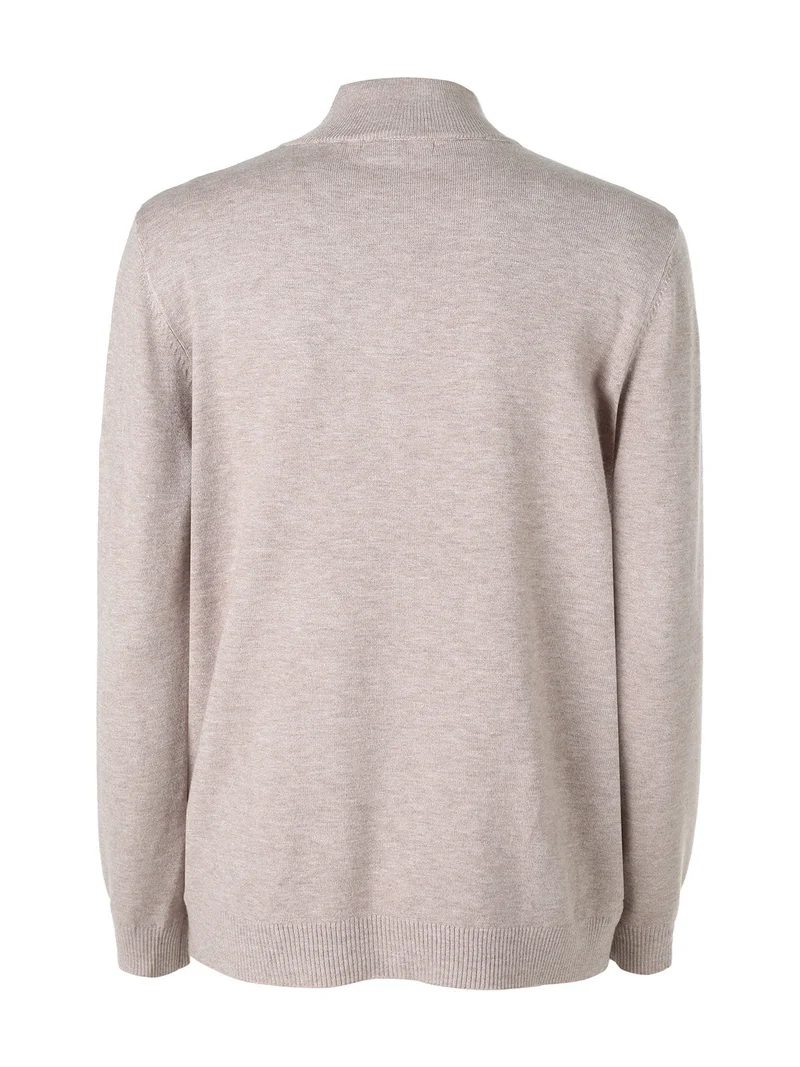 Pullover donna a lupetto in maglia - sabbia