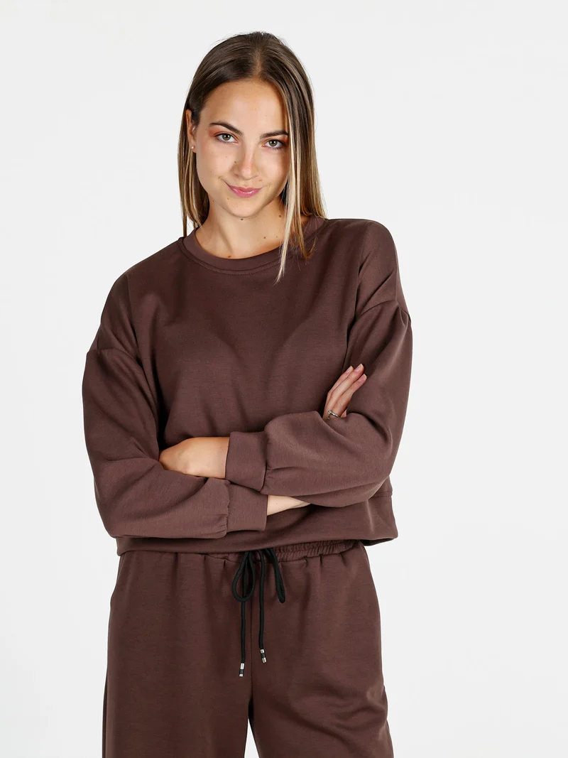 Felpa donna oversize girocollo - moro
