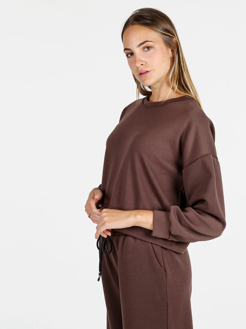 Felpa donna oversize girocollo - moro