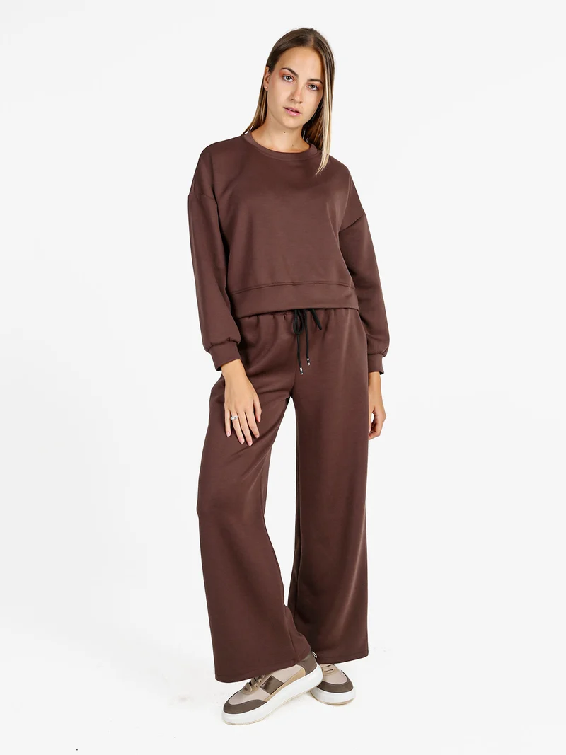Felpa donna oversize girocollo - moro