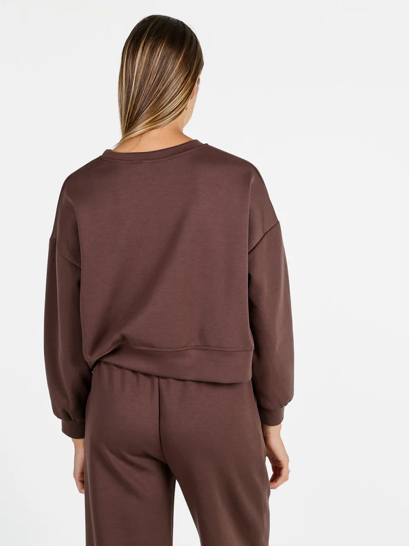 Felpa donna oversize girocollo - moro