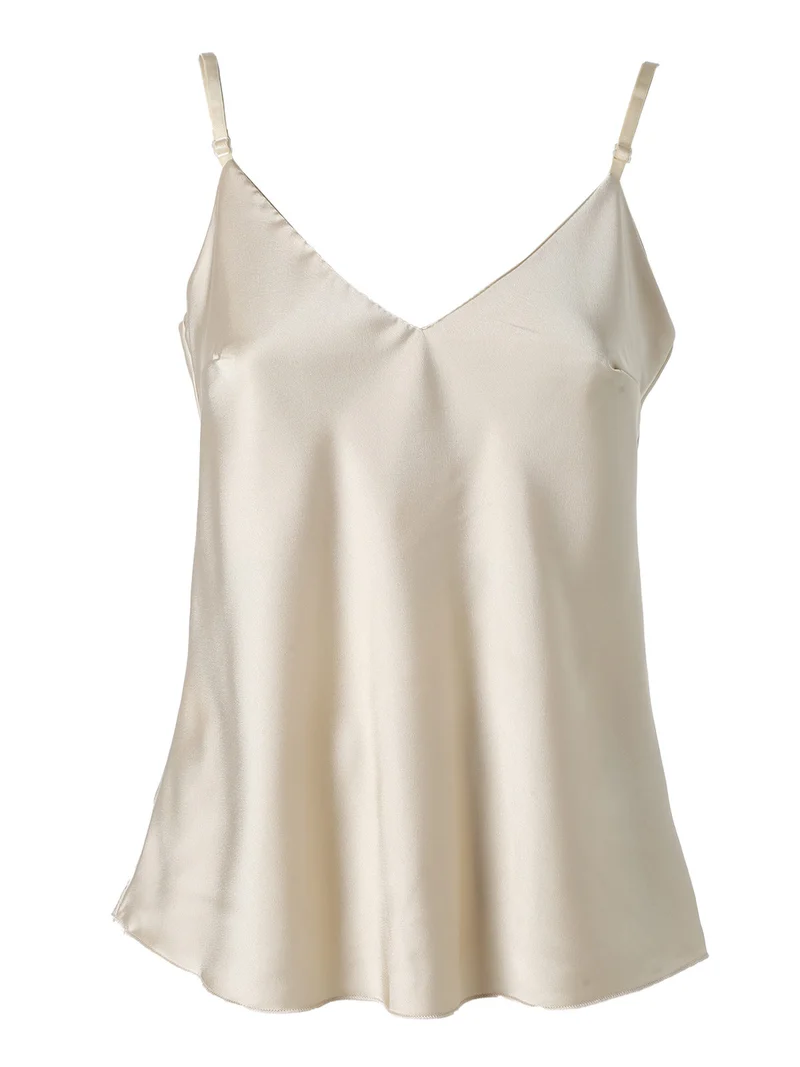 Top donna effetto raso con scollo a V davanti e dietro - beige