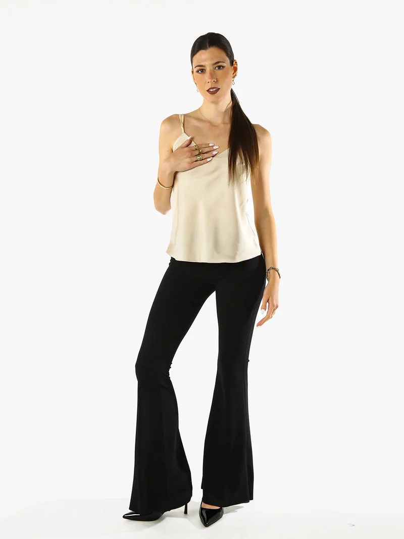 Top donna effetto raso con scollo a V davanti e dietro - beige