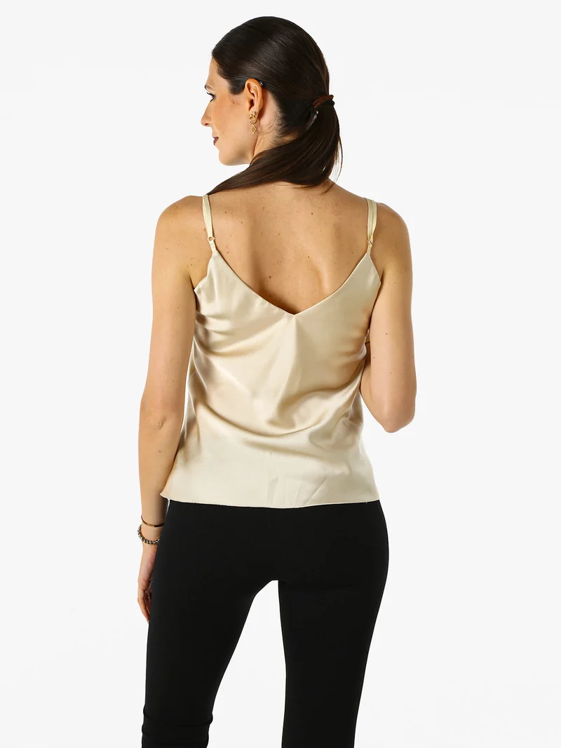 Top donna effetto raso con scollo a V davanti e dietro - beige