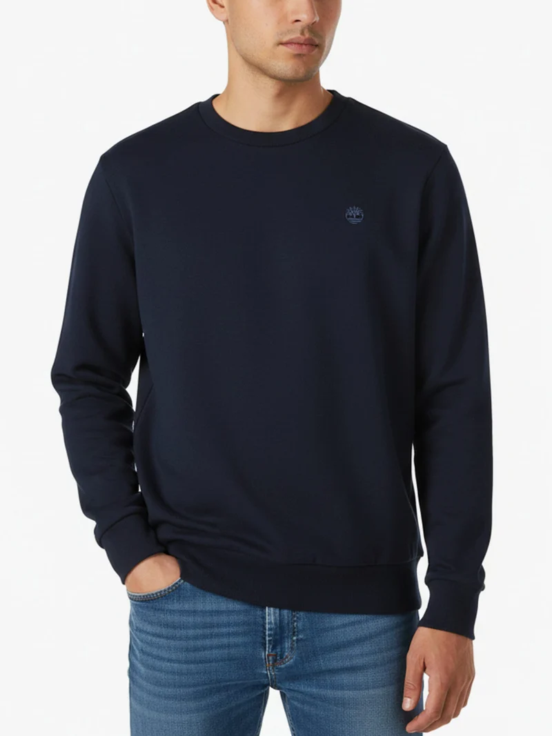 Felpa girocollo da uomo con logo e interno spazzolato - blu scuro