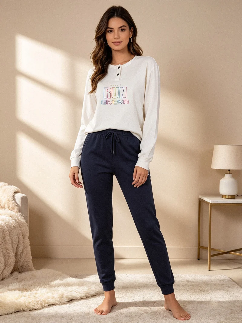 Pigiama donna in cotone interlock - panna
