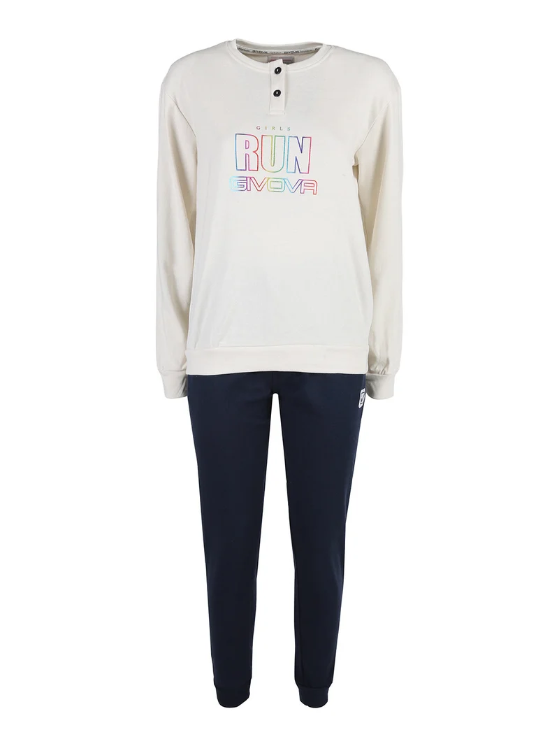 Pigiama donna in cotone interlock - panna