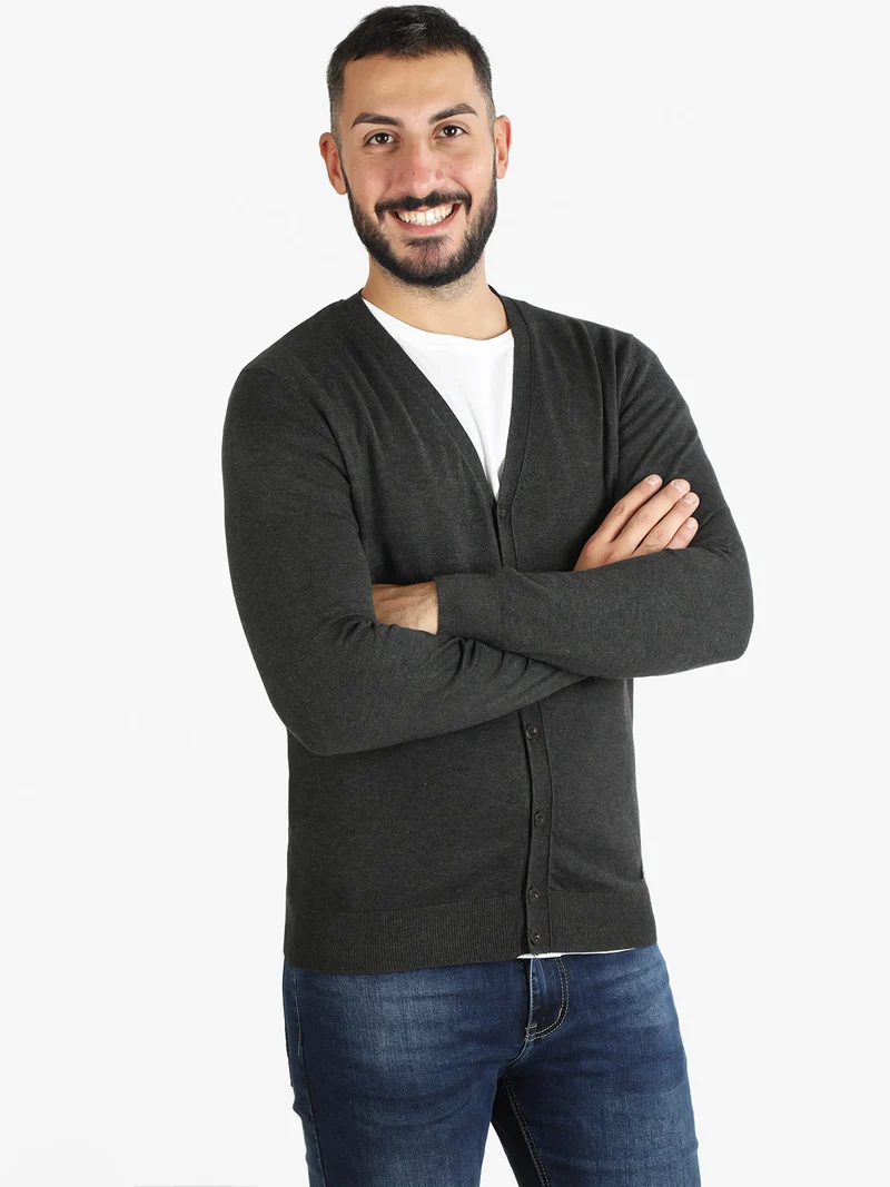 Cardigan uomo in maglia con bottoni - grigio scuro