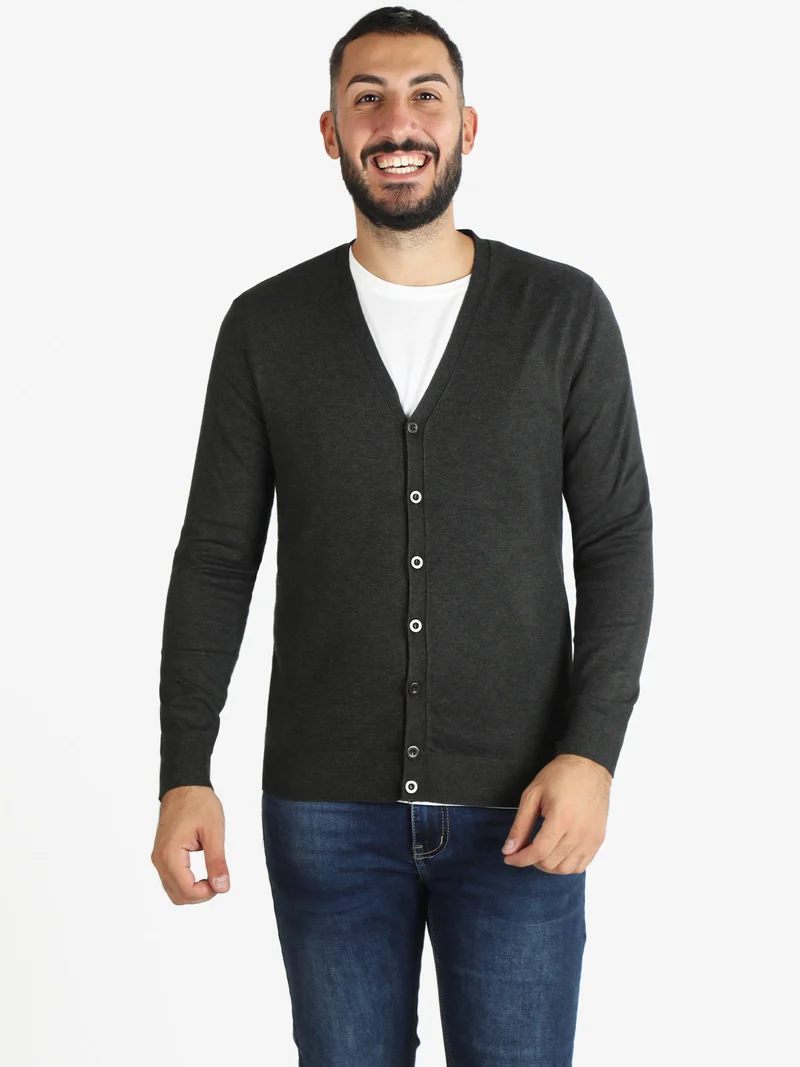 Cardigan uomo in maglia con bottoni - grigio scuro