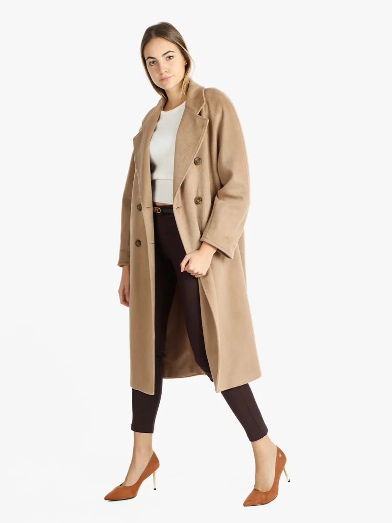 Cappotto lungo doppiopetto donna - cammello