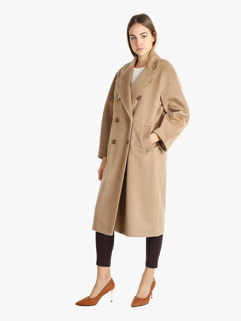 Cappotto lungo doppiopetto donna - cammello