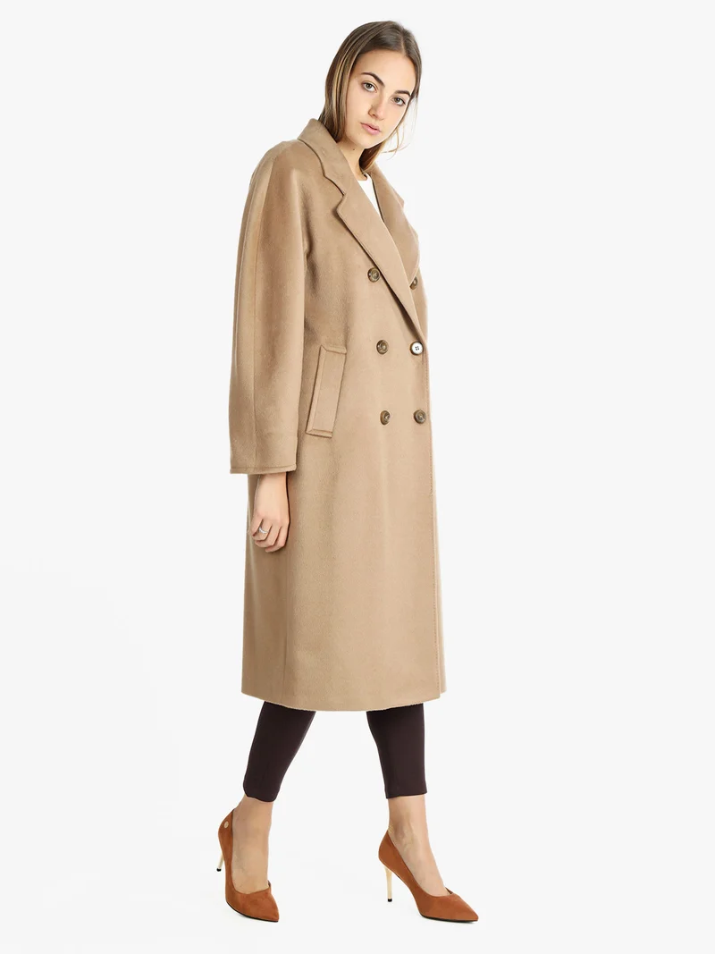 Cappotto lungo doppiopetto donna - cammello