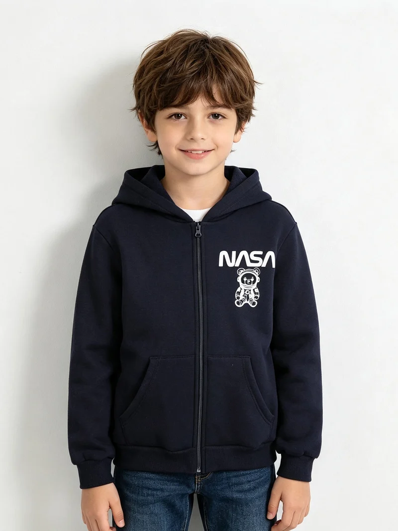 Felpa da ragazzo con cappuccio e zip - blu scuro