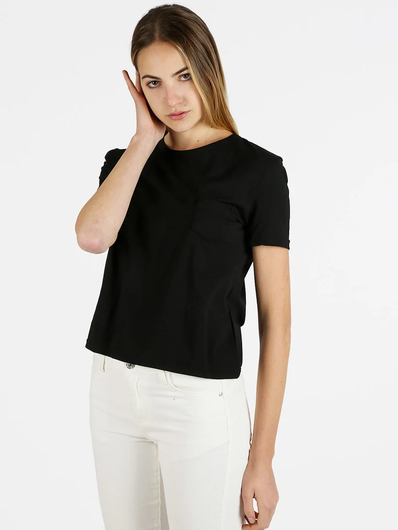 T-shirt donna con taschino - nero