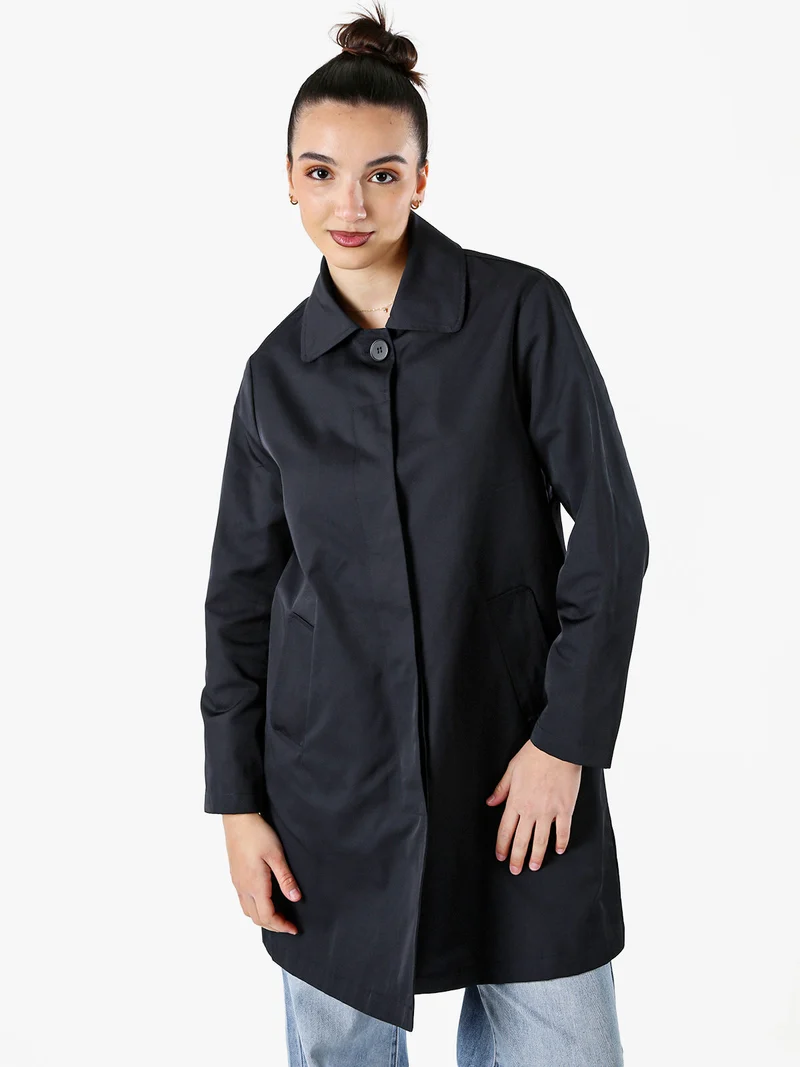 Trench impermeabile da donna con bottoni - blu scuro