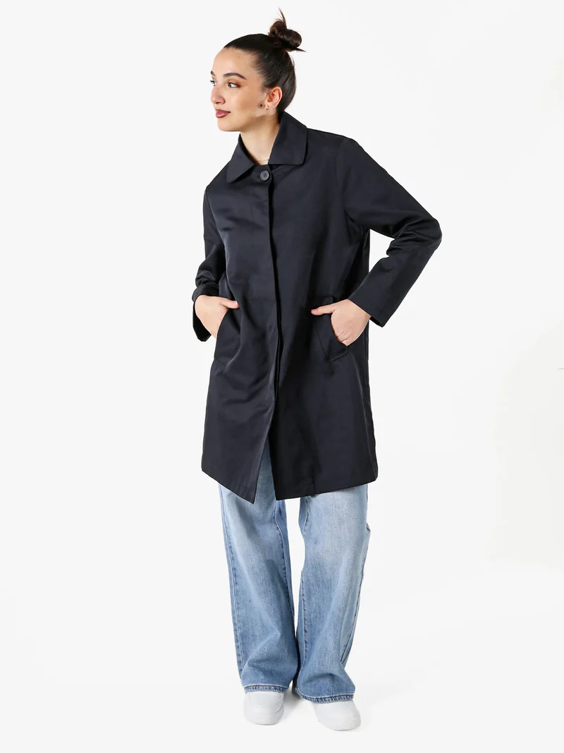 Trench impermeabile da donna con bottoni - blu scuro