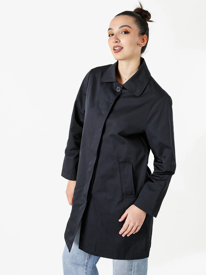 Trench impermeabile da donna con bottoni - blu scuro