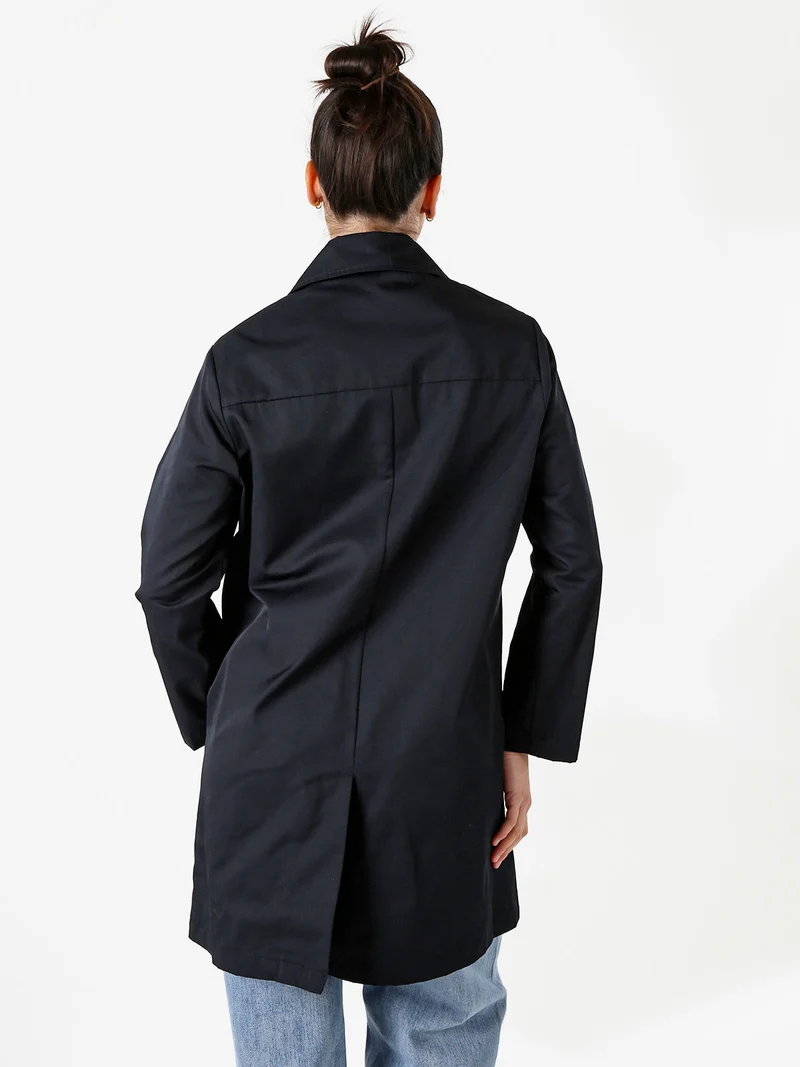 Trench impermeabile da donna con bottoni - blu scuro