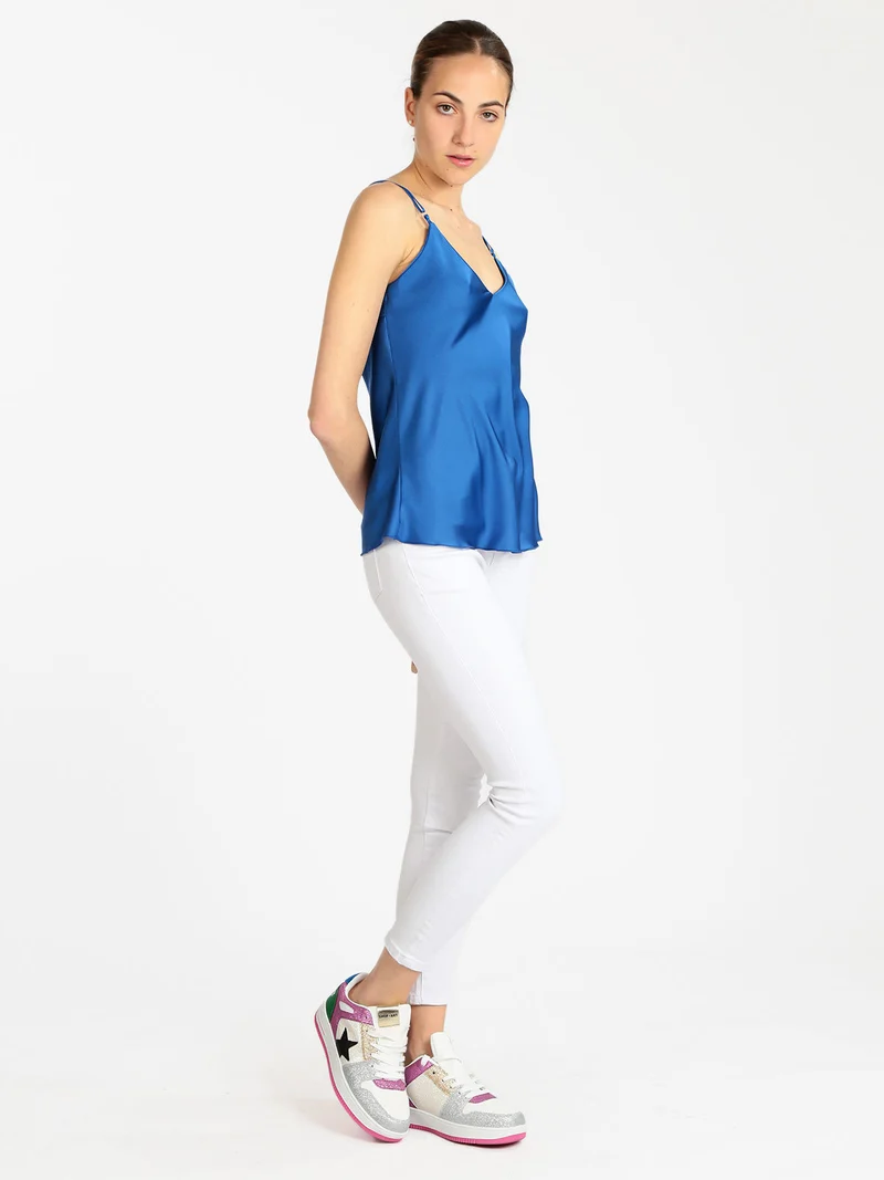 Top donna effetto raso - bluette