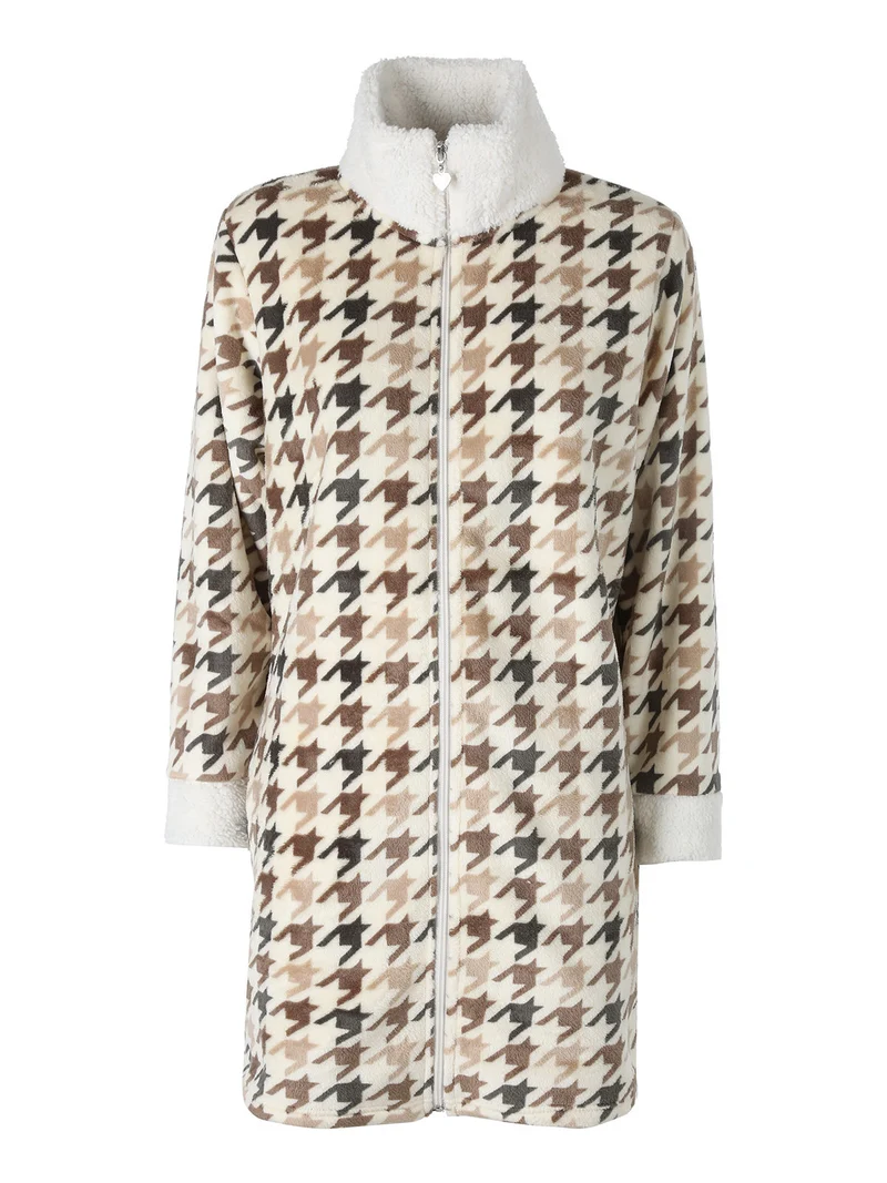 Vestaglia donna full zip in pile - beige