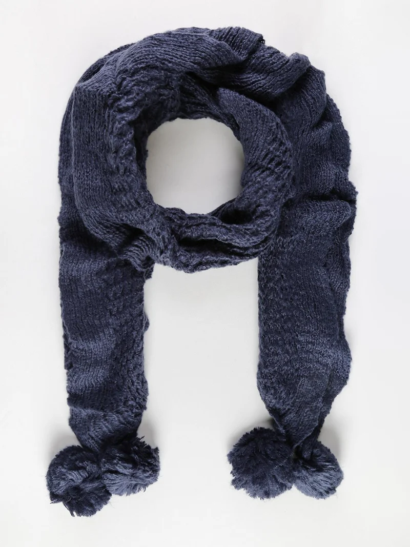 Sciarpa misto lana con pompon - blu