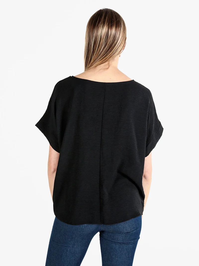 Blusa donna a maniche corte con nodo sul fondo - nero