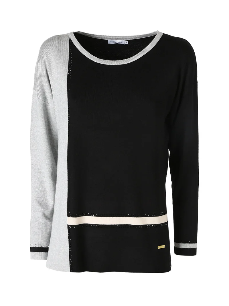 Maglia donna girocollo con strass - nero