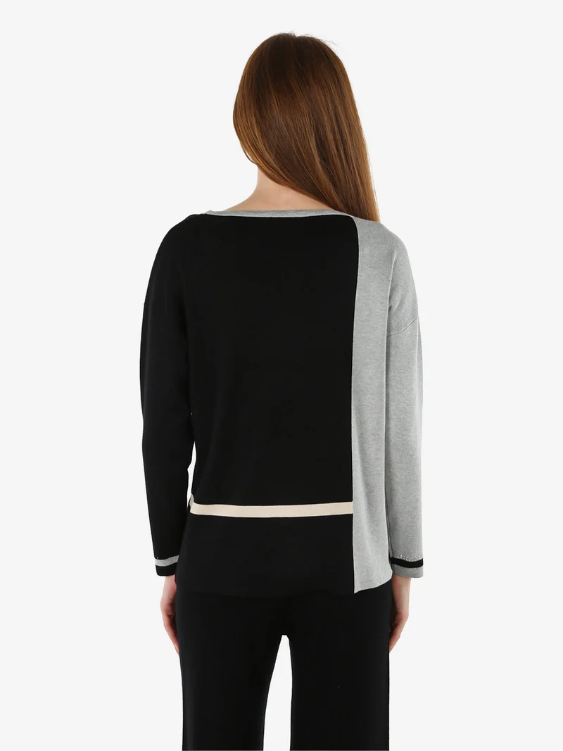 Maglia donna girocollo con strass - nero