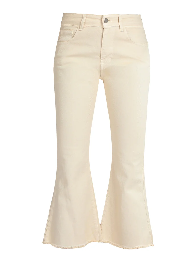 Pantaloni cropped da donna con finale a zampa - beige