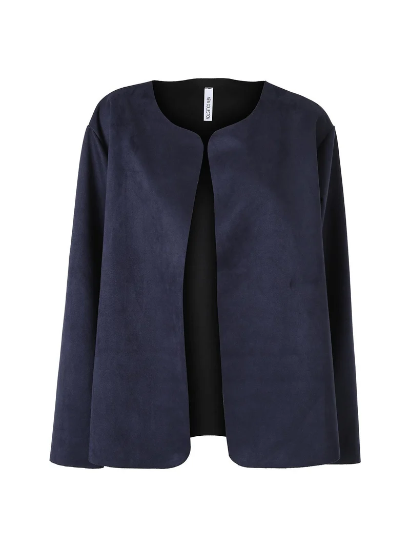 Blazer donna aperto oversize in tessuto soft scamosciato - blu scuro