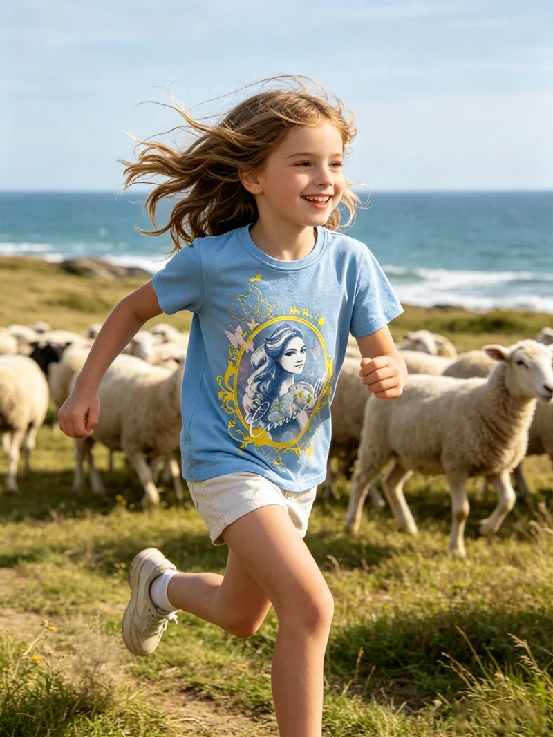 T-shirt manica corta da bambina con stampa - azzurro