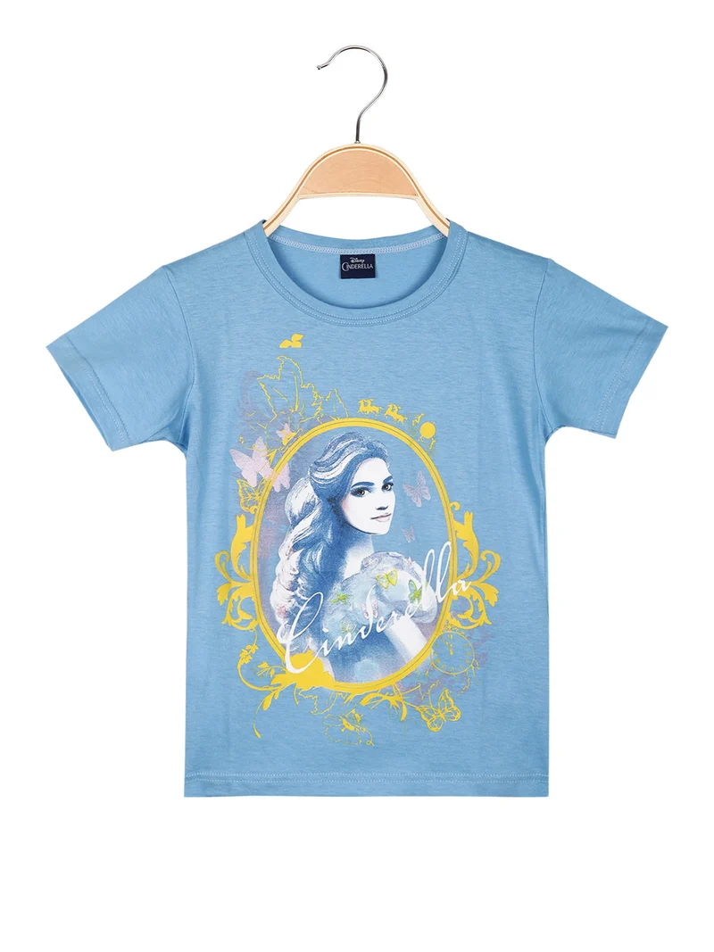 T-shirt manica corta da bambina con stampa - azzurro