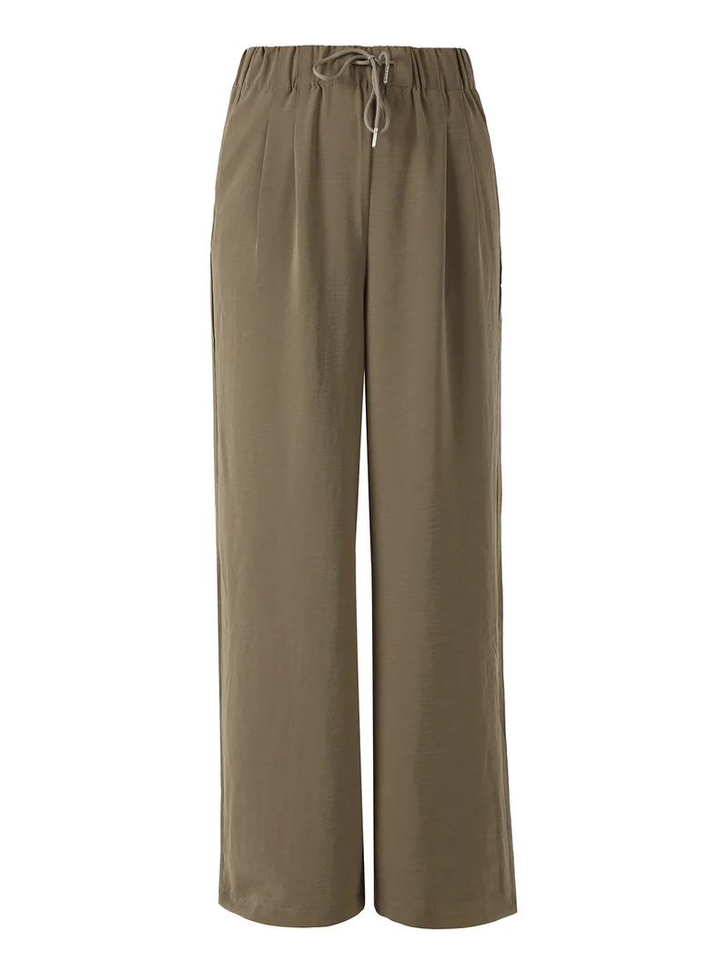 Pantaloni donna leggeri a gamba larga con coulisse - militare