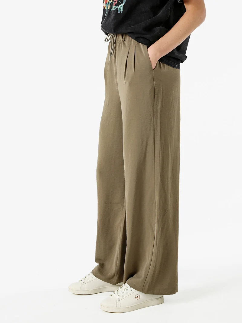 Pantaloni donna leggeri a gamba larga con coulisse - militare