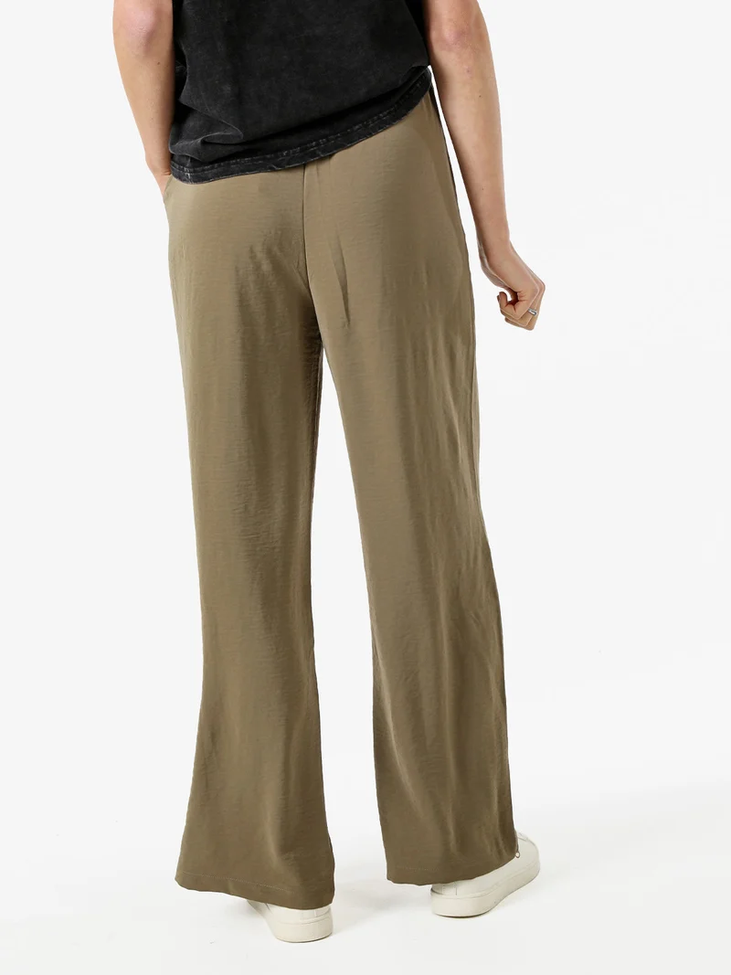 Pantaloni donna leggeri a gamba larga con coulisse - militare