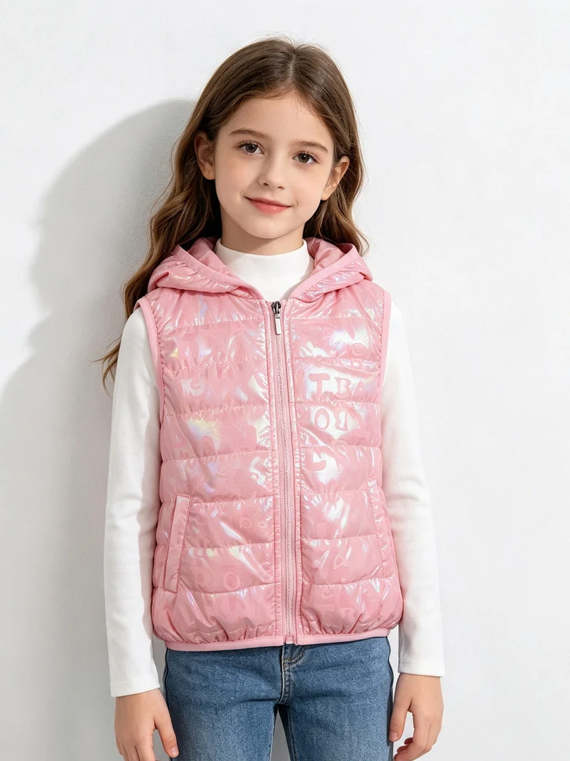 Gilet imbottito da bambina con cappuccio - rosa