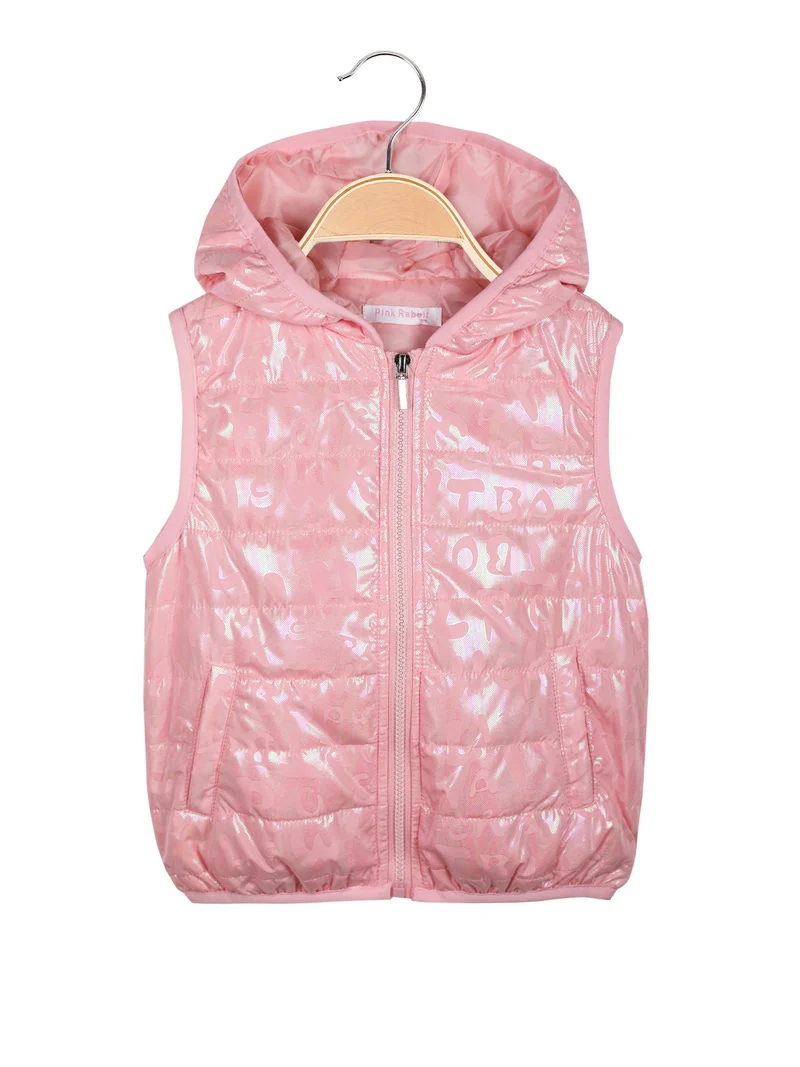Gilet imbottito da bambina con cappuccio - rosa